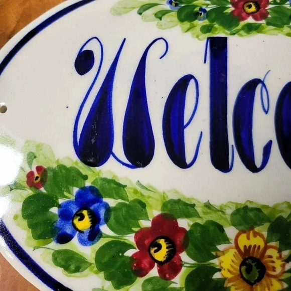 WELCOME SLATE SIGN Flowers Hanging Garden In/Outdoor Hand Paint Oval - Picture 2 of 8